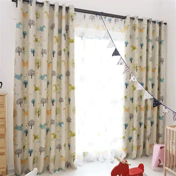 

{byetee} Curtain For Living Room Children Bedroom Cartoon Animal And Tree Printed Window Curtain kids Drapes