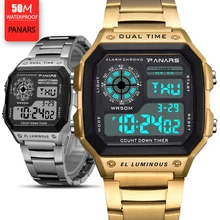 Мужские квадратные часы, водонепроницаемые, цифровой, светодиодный, мужские часы, Топ бренд, роскошные золотые наручные часы, многофункциональные, светящиеся, спортивные часы для мужчин