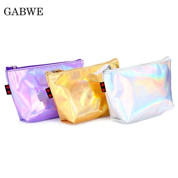 

GZBWE Hologram Holographic Cosmetic Case for Women Makeup Brush Storage Bags Fashion Make Up Bag Travel Toiletry Washing Bag