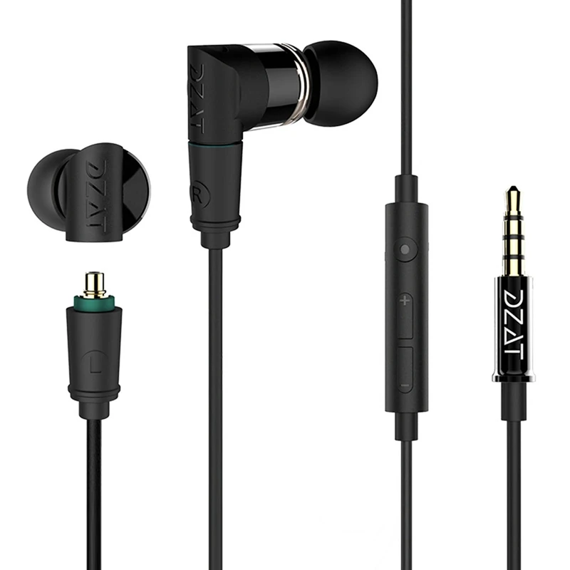 

Dzat Dt-10 Interchangeable In-Ear Three-Unit Ring Iron Subwoofer With Micro- Phone Music Headphones Black Plastic