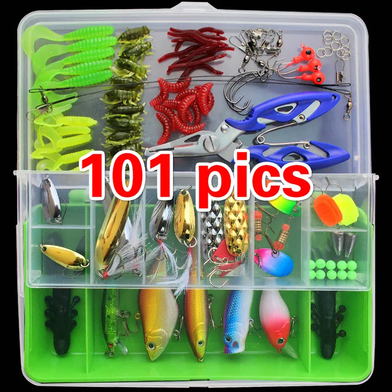 

101 Sets of Multi-functional Package Mixed Colors Fishing Lures Spoon Bait Metal Lure Kit Iscas Artificias Hard Bait