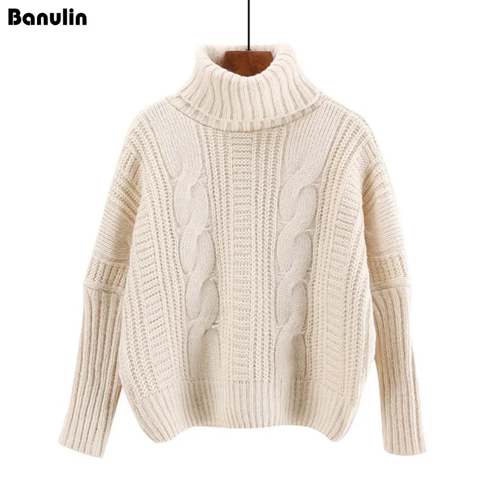 Banulin Autumn Winter Thicken Jumper 2018 Solid Color Hot Sale Turtleneck Long Sleeve Knitting Pullover Keep Warm Sweater Women Sweaters