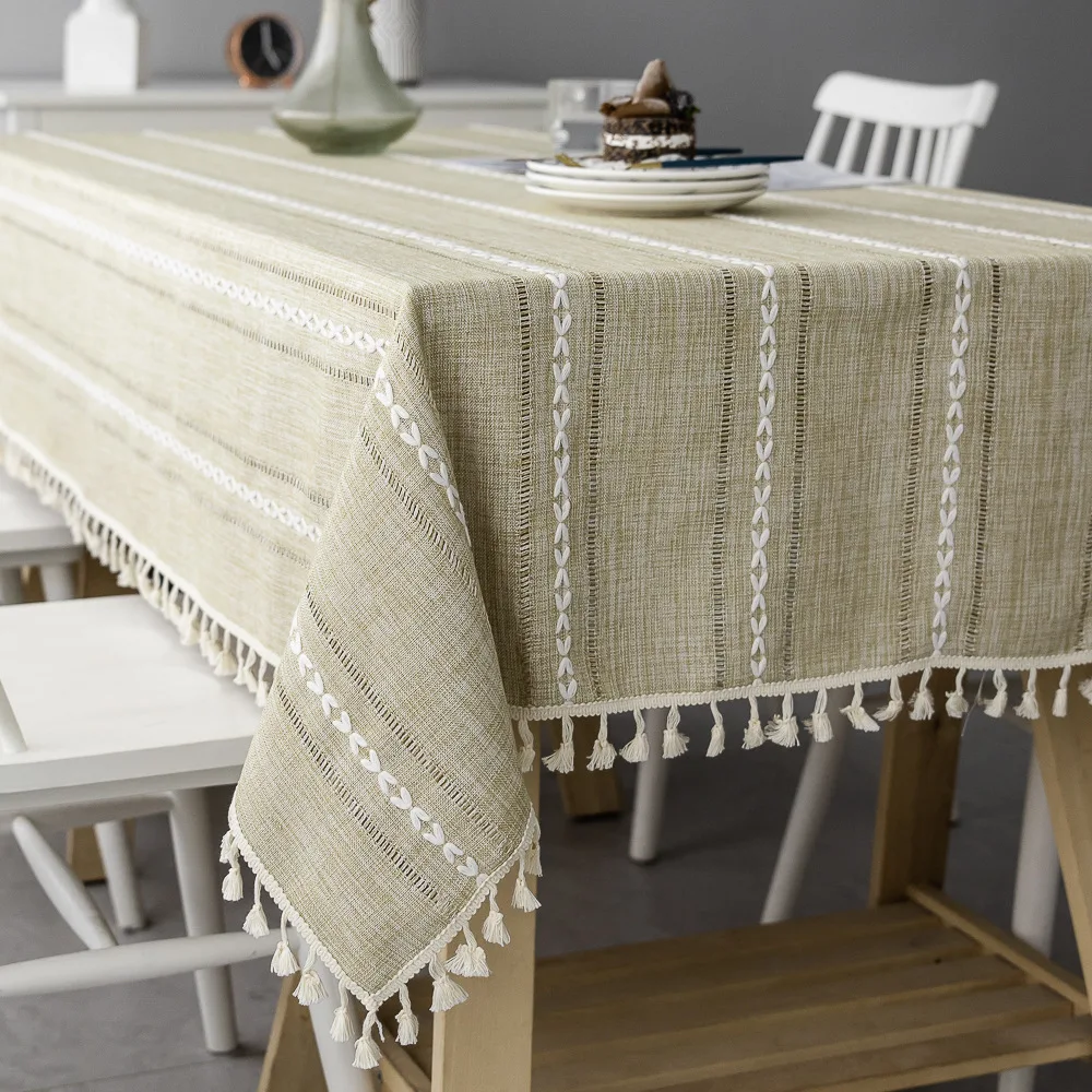  Nordic Christmas Tablecloth Pink Hollow Embroidered Jacquard Striped Rectangle Table cloth Cotton L