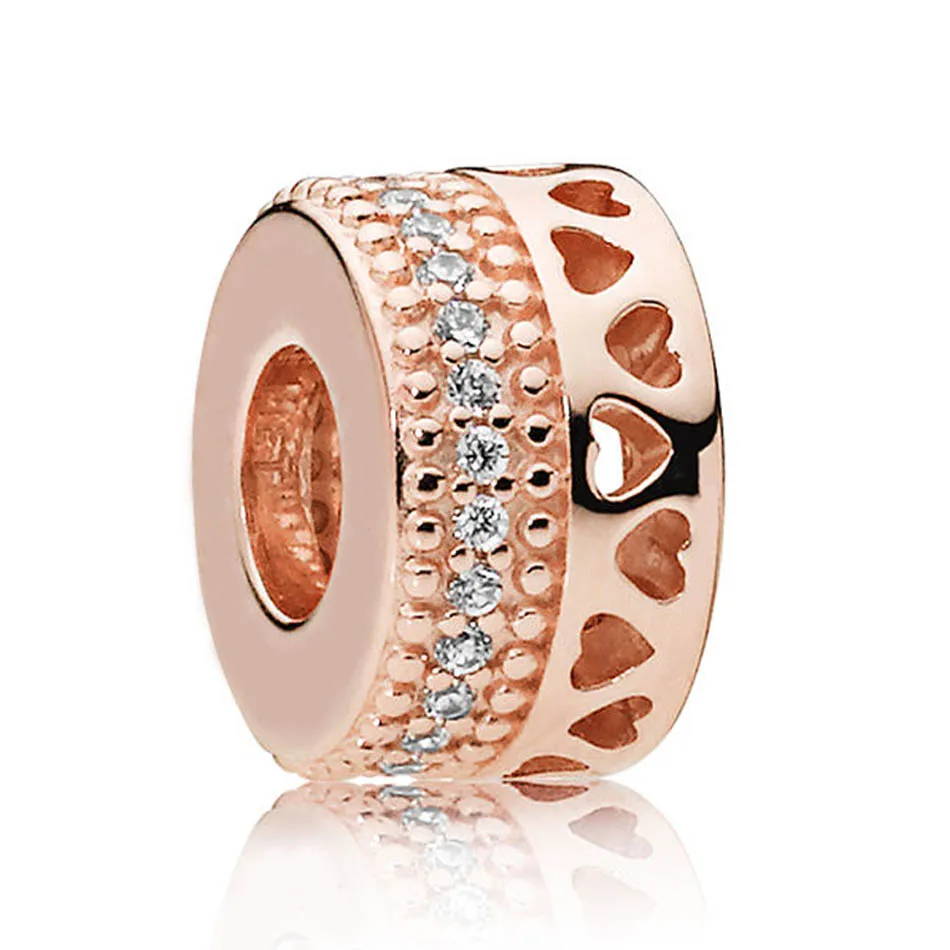 

Authentic S925 Sterling Silver DIY Jewelry Hearts of Signature Charm fit Pandora Bracelet Bangle Girl Gift Rose Gold Color