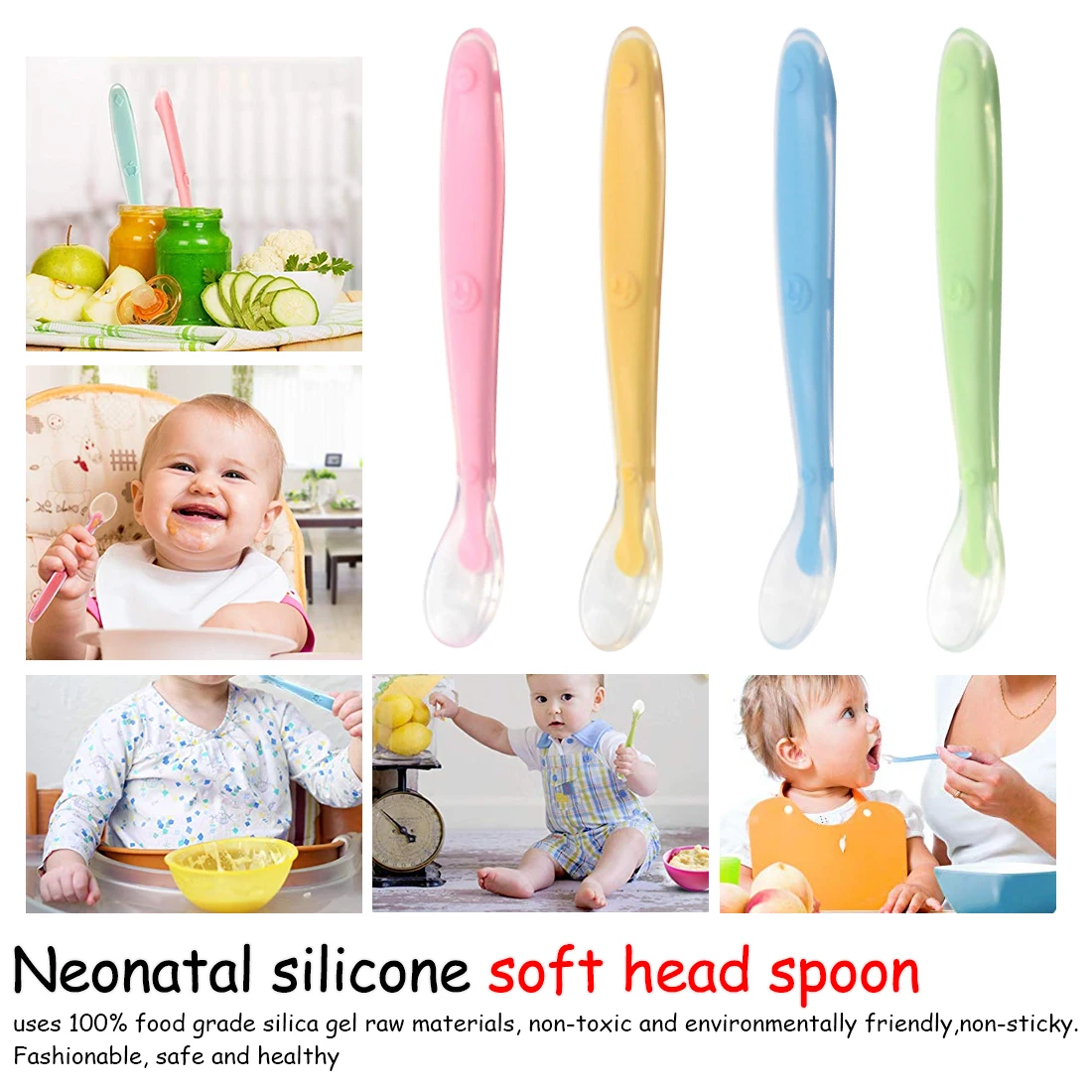 

flatware cutlery colher spoon silicone tools-for-patchwork lot soup ladle baby spoons feeding dishes Tableware for children