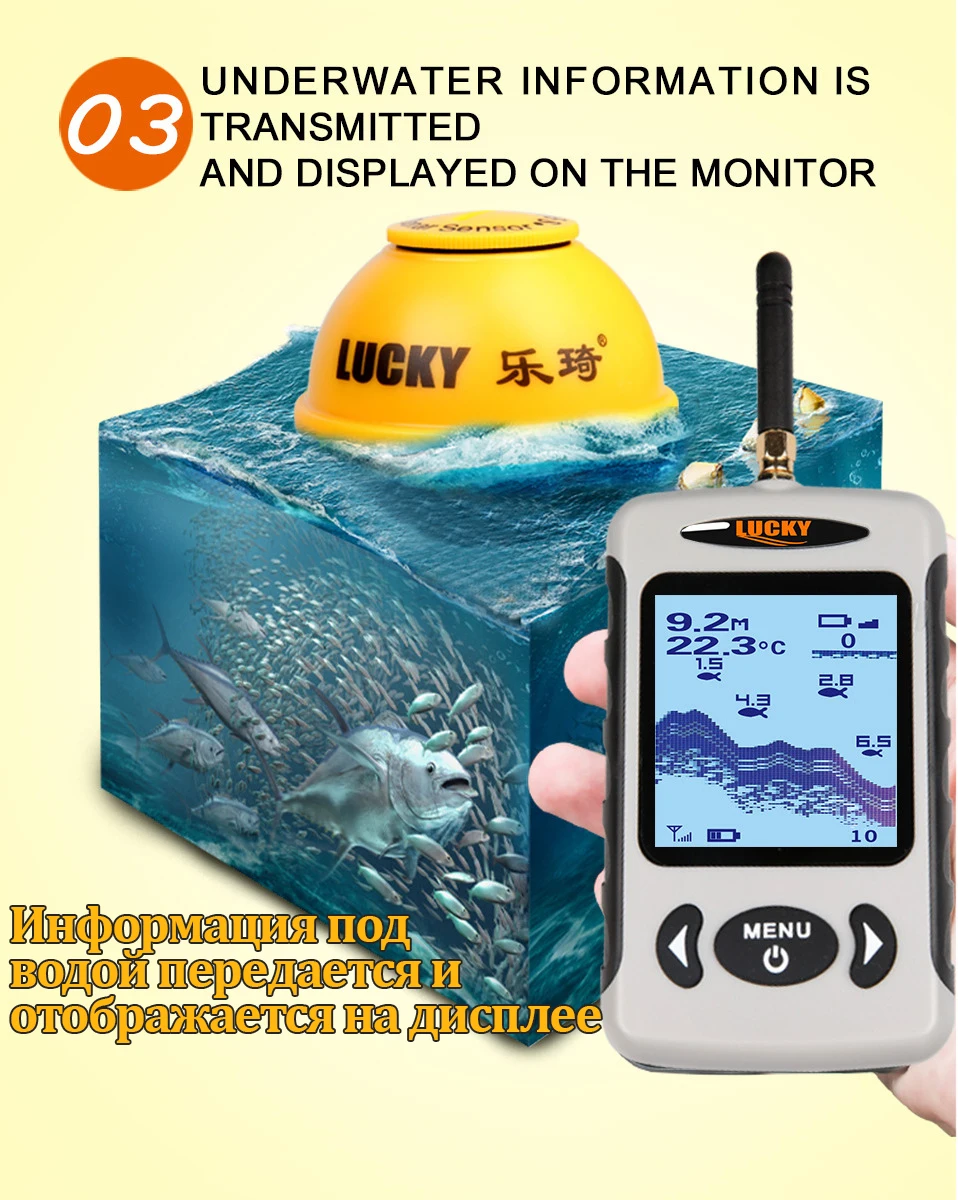 Fishfinder para Lago la sem Fio Sorte Peixe Finder 45 m - 135ft Mar Rio Ffw718 Ffw718la 18 Cheap Localizadores de peixe