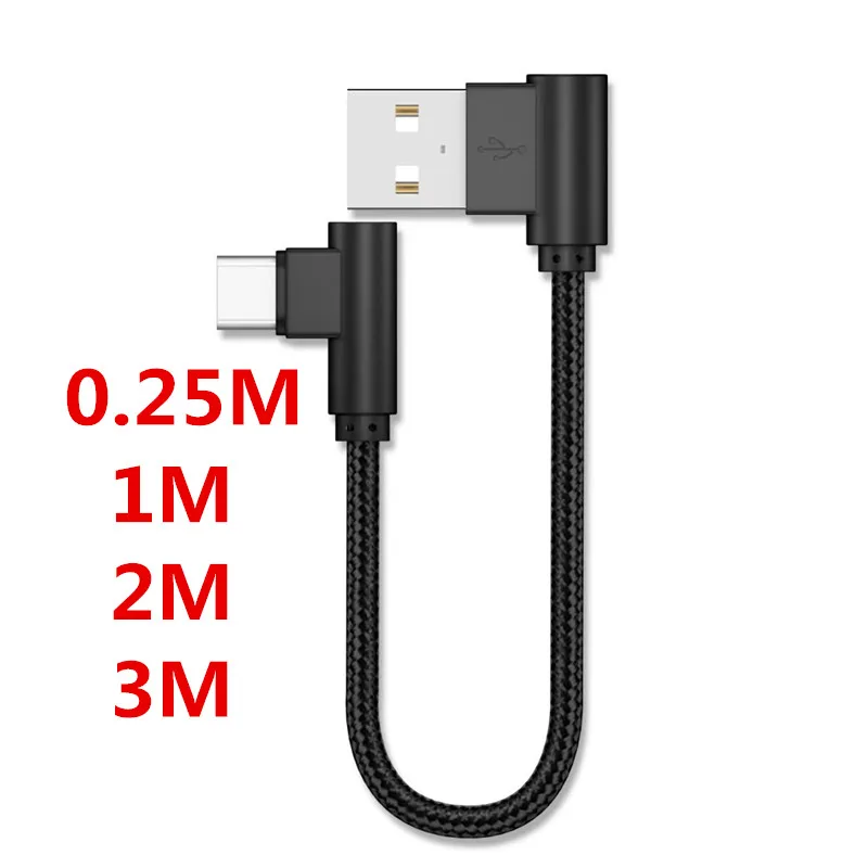 

2pcs 0.2/1/2/3M Nylon Braided Double 90 degrees USB 3.1 Type C Charging&Data cable For Samsung for Huawei