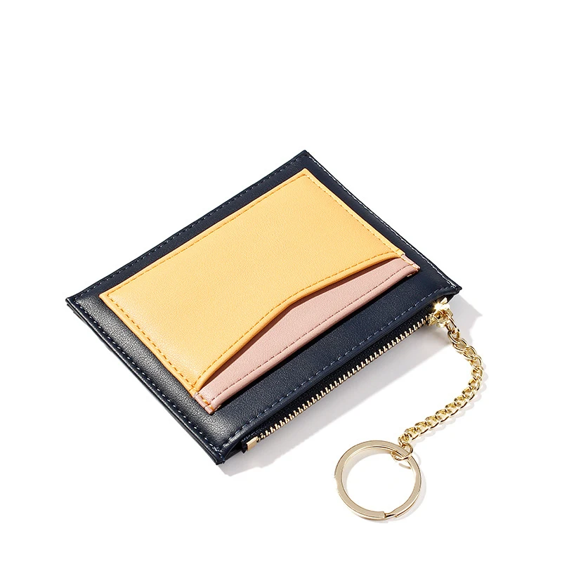 

Korean Patchwork Women Small Wallet Multiple Card Holder Key Chain Coin Purse Contrast Color Carteiras Feminina Kawaii Clutch