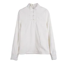 Китайский винтажный женский Мандариновый воротник Tang топы Осень Зима рубашка белая Милая одежда в стиле мори Большие размеры