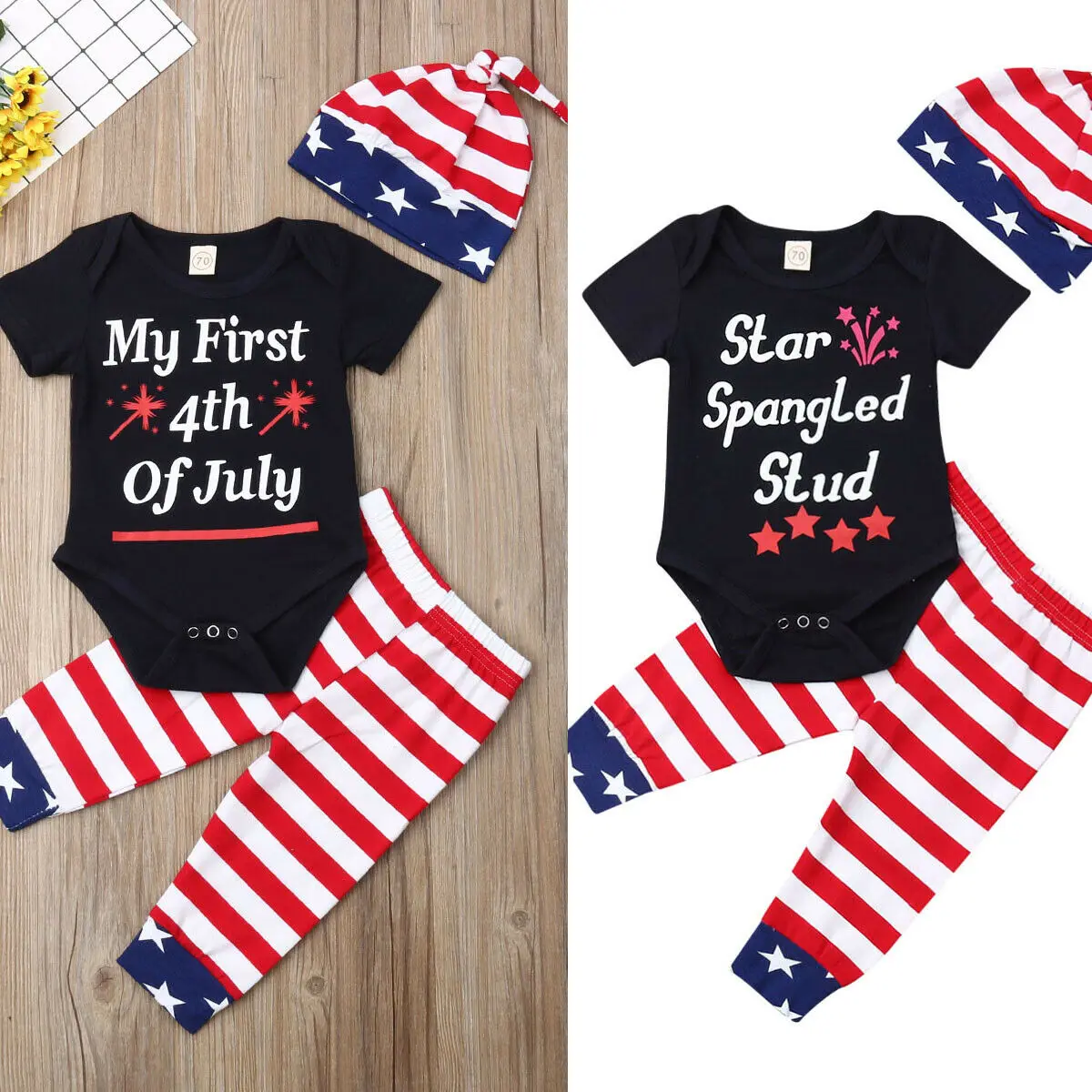 My First 4th of July Outfit Baby Boys American Flag Romper Star Striped Shorts Pants Summer Birthday Clothes 2pcs Set