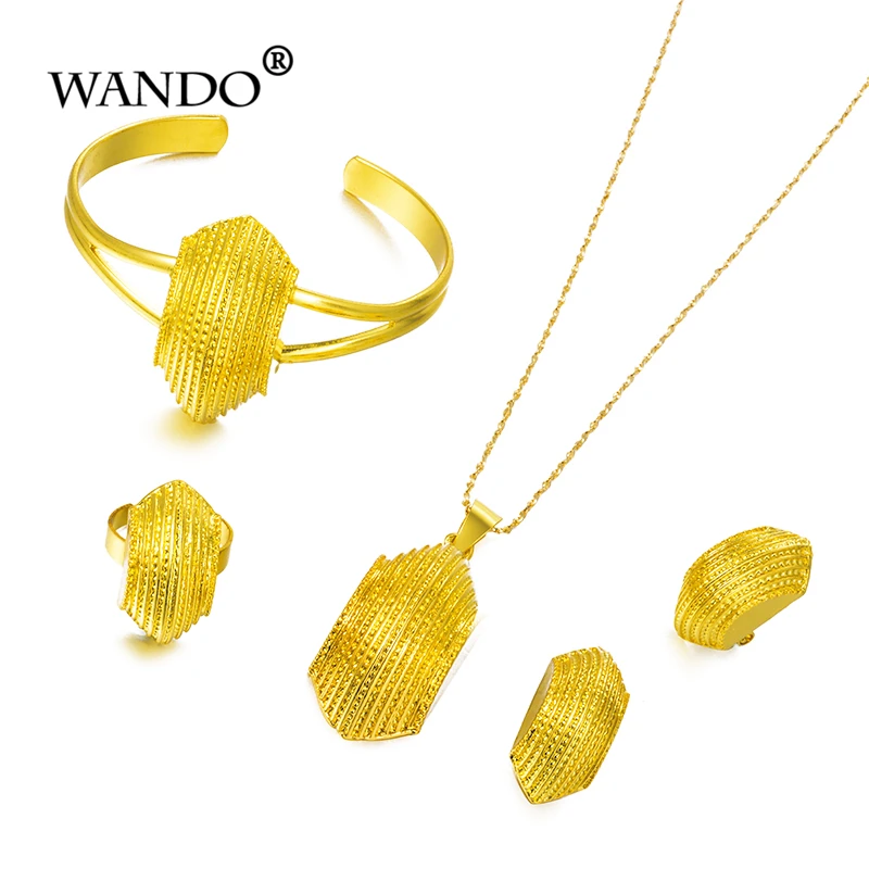 24K Jewelry Sets Gold Color Big Size Ethiopian Black Rope Pendant Wedding Africa Bride Gift WS50 | Украшения и аксессуары