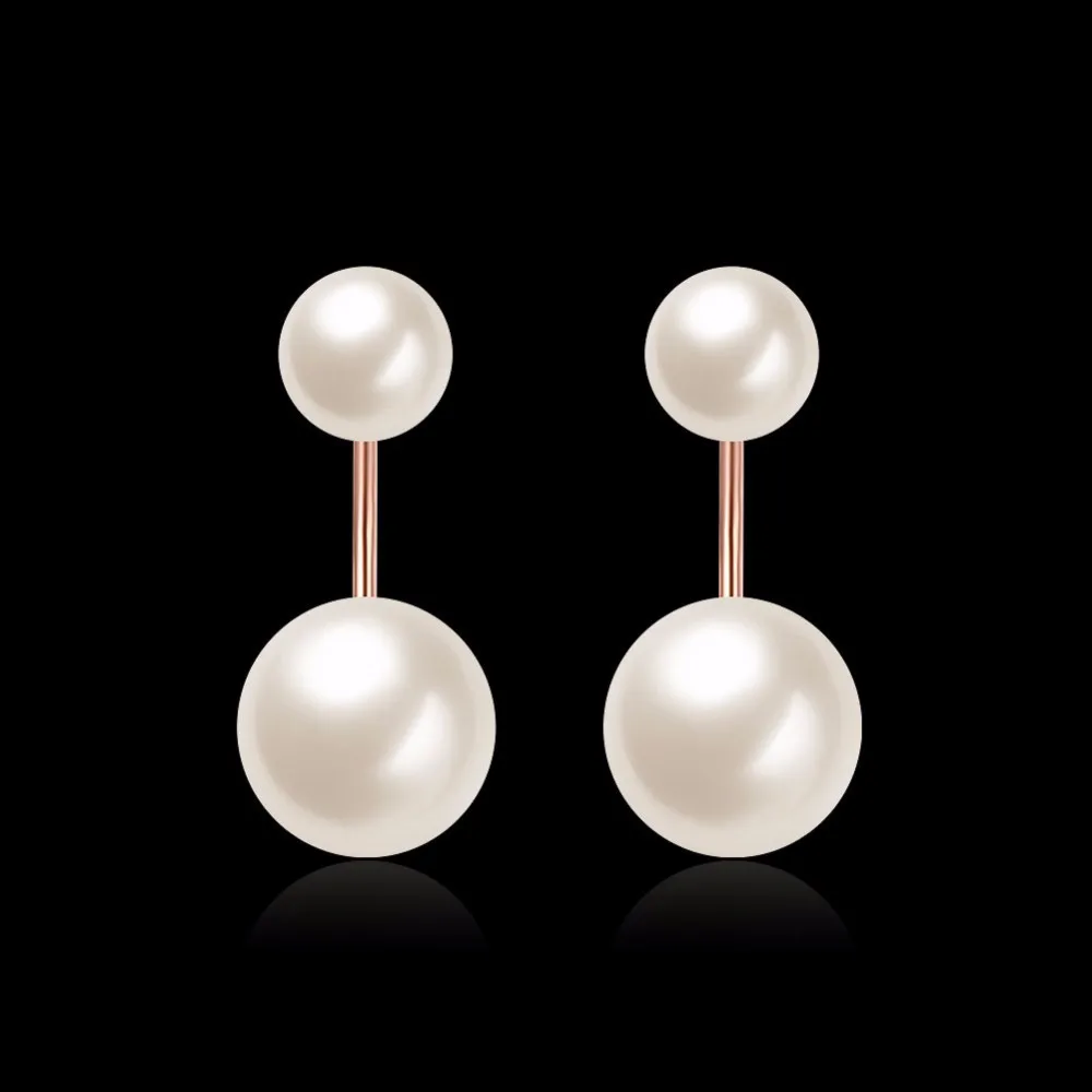 High Quality!Rose Gold Color Imitation Double Balls Pearl Stud Earrings