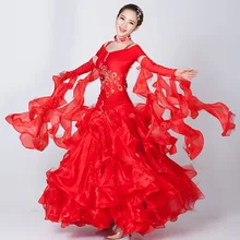 custom woman big swing pink/red sequins Standard ballroom Dance Dress for waltz/tango/foxtrot performance competition/practice