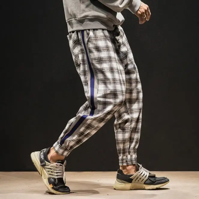 3XL Модные Винтажные джоггеры мужские уличные брюки карго мужские хип-хоп клетчатые брюки японские весенние брюки мужские комбинезоны - Цвет: Серый
