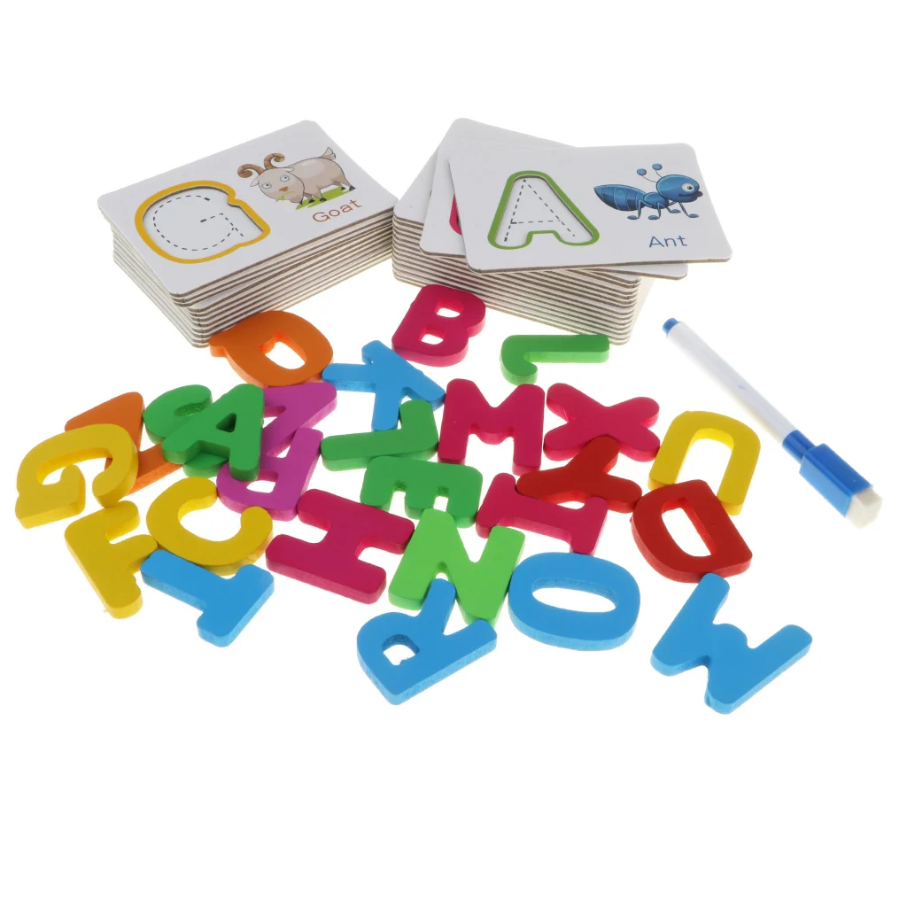 Wooden 26 ABC Alphabet English Letters Learning Matching Puzzles Color Shape Cognition Toy for Baby Early Learning