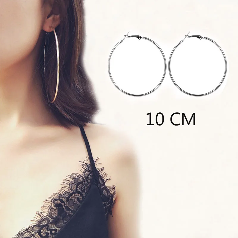 

Vingtage Punk 3-10cm Fashion Silver Hyperbole Hoop Earrings Ear ring Metal Big Circle Smooth Large For Women Girl Charm Jewelry