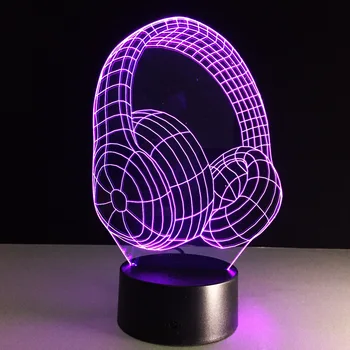 

Earphone 3D Stereo Vision Lamp Acrylic 7 Colors Changing USB Bedroom Bedside kitap Night light Creative Desk lamp for reading