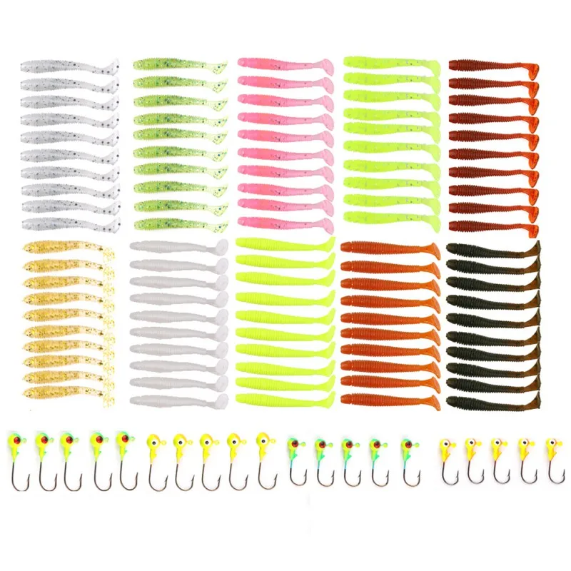 

120pcs/box Artificial Bait Kit Reusable Plastic Carbon Steel Soft Lure Saltwater Freshwater Fishing Accessories