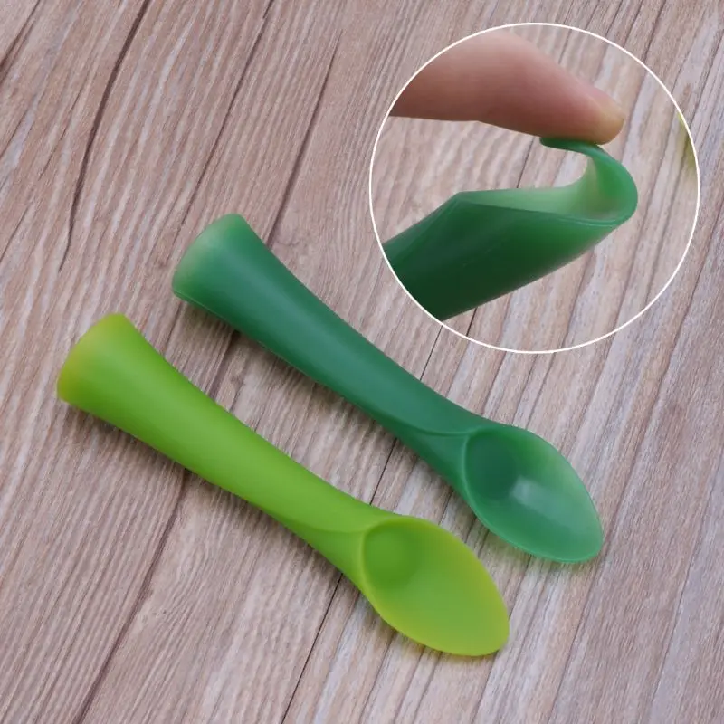 

2Pcs Infant Silicone Spoon Rice Paste Training Soft-Tip Bamboo Leaf Tooth Gel Spoon Teether For Baby