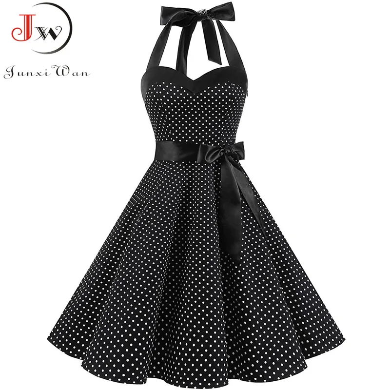 

Vintage Dress Women 2019 Summer Sexy Polka Dot Print Halter Party Dresses Vestidos Plus Size Robe Pin Up Rockabilly Dress