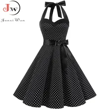 Vestido Vintage para mujer 2019 verano Sexy dibujo de lunares Halter Vestidos de fiesta Vestidos de talla grande Pin Up Rockabilly vestido