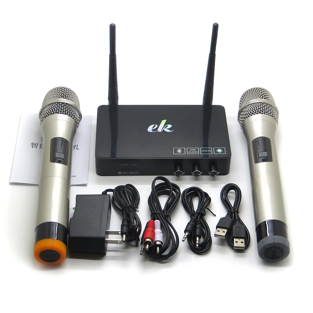 K5 Wireless 4.0 PC Home KTV Mini Karaoke Echo System Singing Machine Box Karaoke Player + 2 Wireless UHF Microphone
