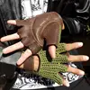 Semi-Finger Gloves Male Spring Summer Breathable Non-Slip Fitness Driving Knitted+Leather Half Finger Man's Gloves A1366-1 ► Photo 3/6