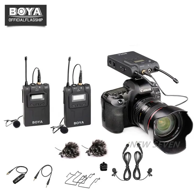 $US $249.95 BOYA BY-WM8 Pro-K2 UHF Dual-Channel Lavalier Wireless Microphone System with LCD Screen for Canon Nikon DSLR Camera Camcorder