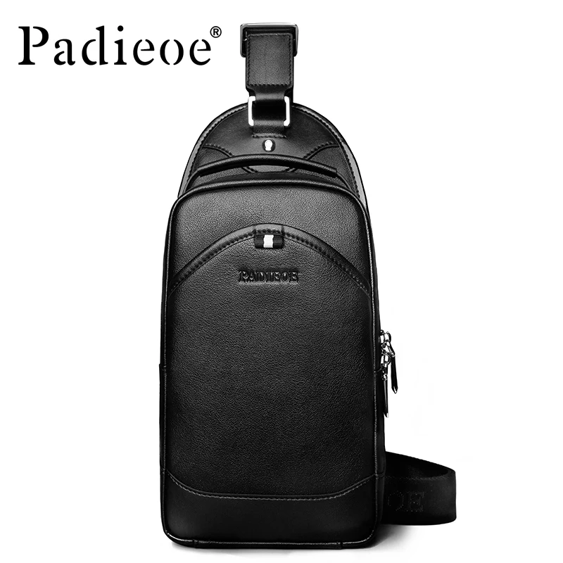 

Padieoe 2019 Men Messenger Bags Luxury Designer Handbags High Quality Genuine Leather Chest Packs Black Crossbody Bag Free Shipp