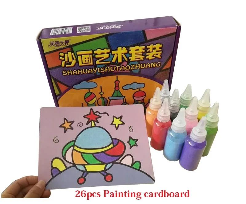 

10 Bottles 60g/bottle color sand and 26pcs/lot Drawing Paper Card Picture for Sand painting drawing Art Toys DIY Education Toy