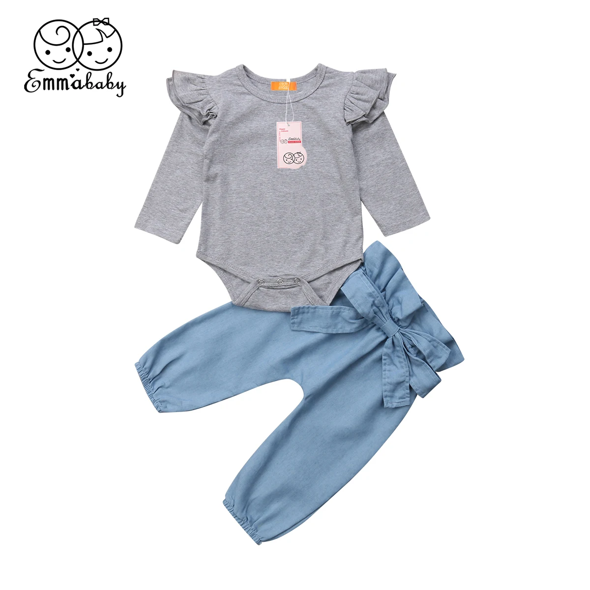 

US Newborn Baby Girl Tops Romper Bowknot Denim Pants 3Pcs Autumn Outfits Clothes