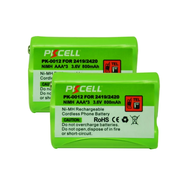 2Pcs*PKCELL Ni MH Battery Pack AAA 800mAh 3.6V Rechargeable Cordless