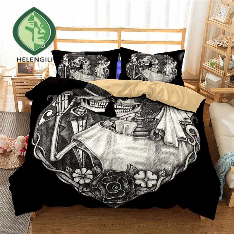 

HELENGILI 3D Bedding Set skull Print Duvet cover set lifelike bedclothes with pillowcase bed set home Textiles #2-23