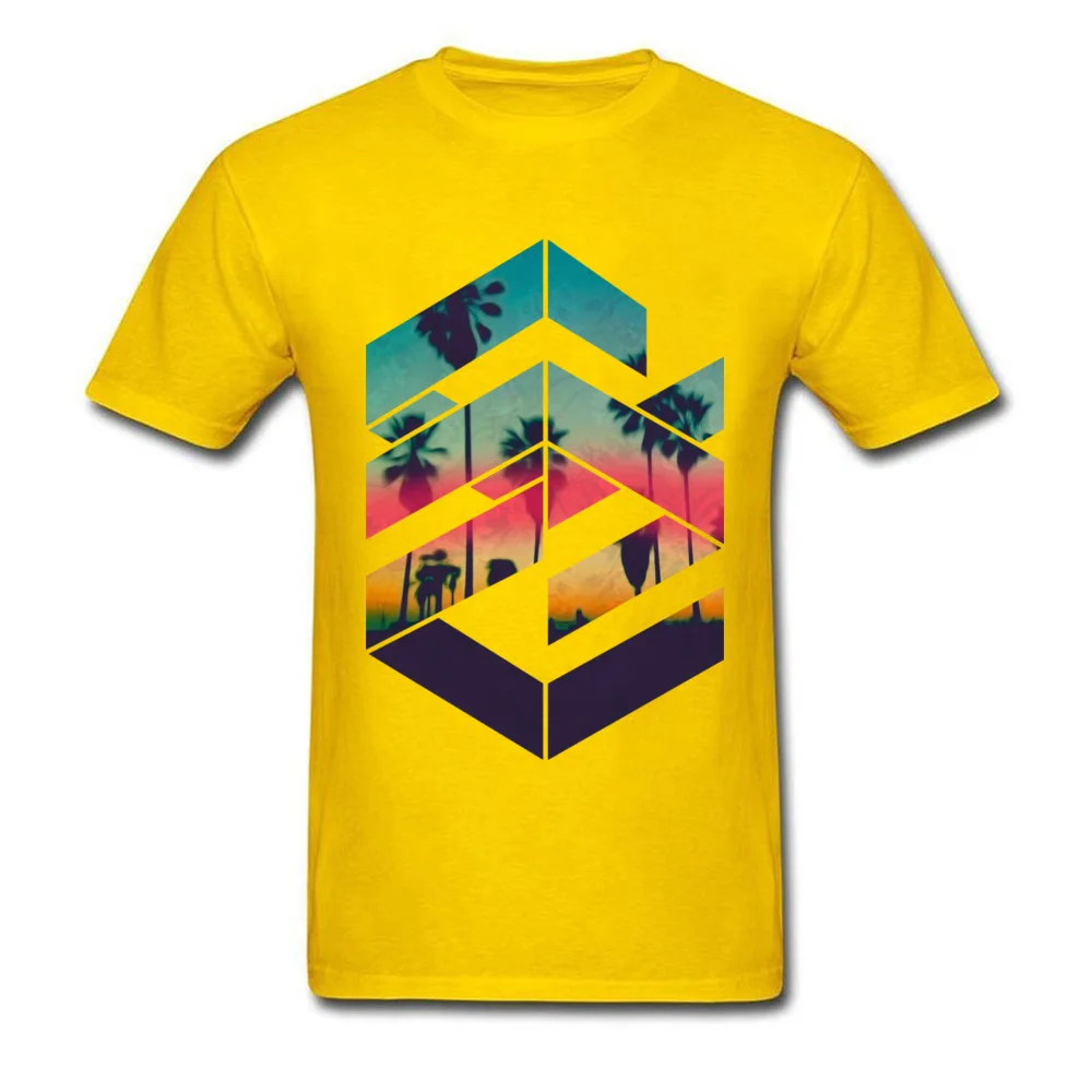 Design T-shirts Brand Round Collar Geometric Sunset beach Cotton Male Tops & Tees Casual Short Sleeve Tee-Shirt Geometric Sunset beach yellow