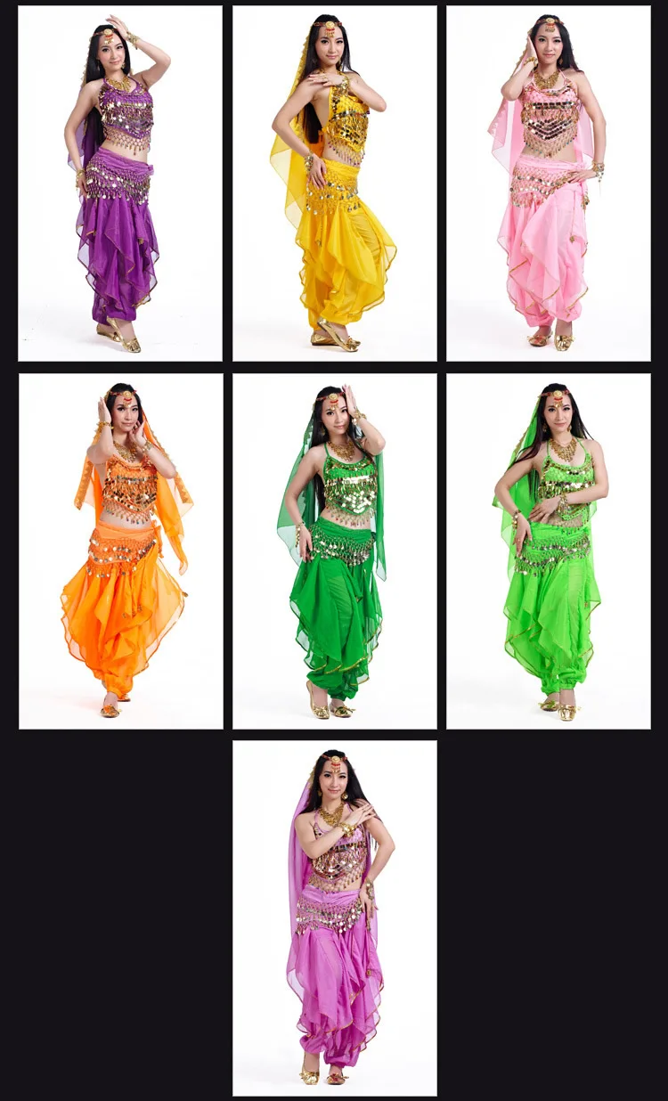 Танец живота Болливуд костюмы взрослые индийский танец набор Танец живота костюмы 5 шт головной убор + вуаль + топ + шарф + брюки