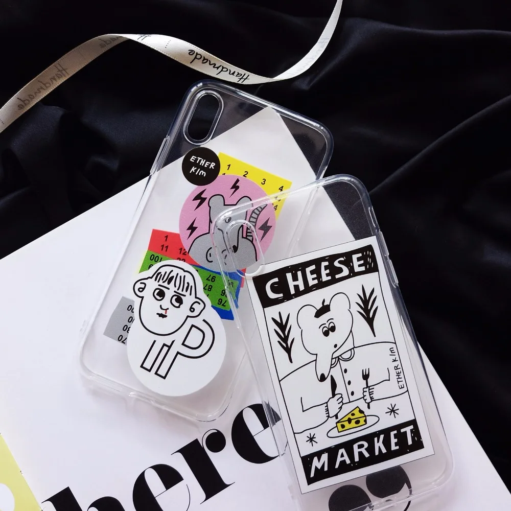 

Funny Cartoon Painting Phone Case For iphone X 6S 6 7 7plus 8 8Plus Case Soft TPU Transparent Cute mouse Clear Back Cover Fundas