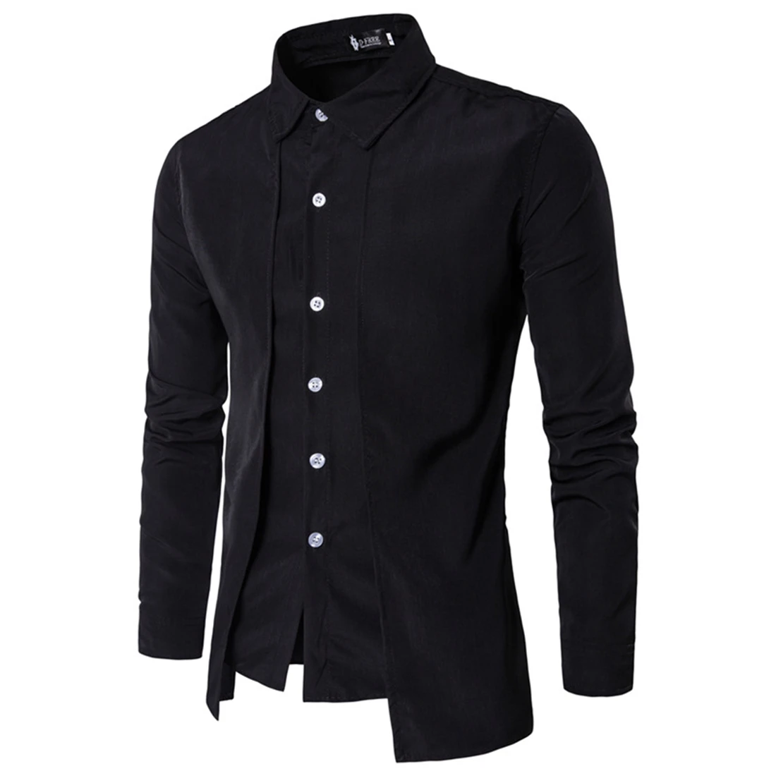 Черная белая рубашка мужская с длинным рукавом Лоскутная смокинг рубашки весна лето однобортный неправильный платье рубашки поддельные 2 шт - Цвет: Черный