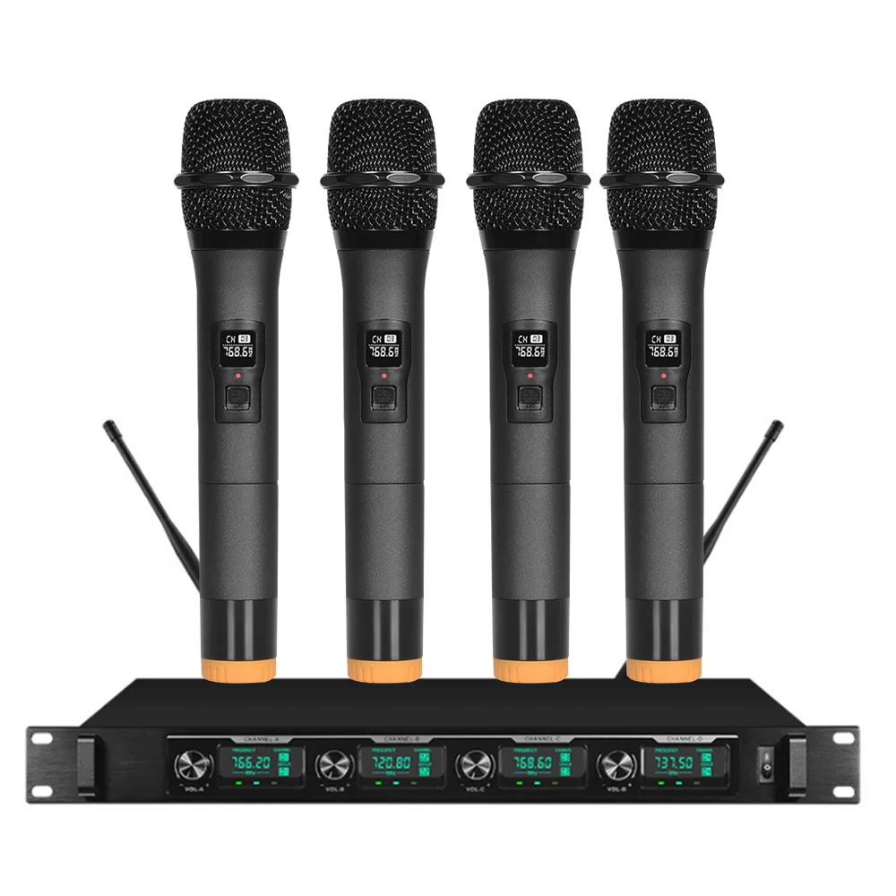 

Wireless microphone system professional four-way handheld wedding stage performance anti-howling microphone