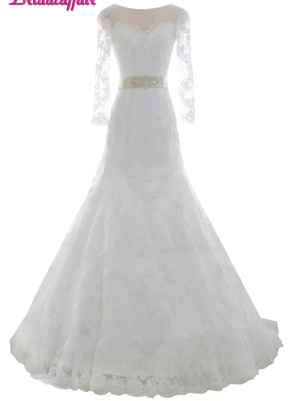 

KapokBanyan Real Photo White/Ivory Sweep Train Lace Mermaid Wedding Dresses 2017 Luxury Button Back Appliques Scoop Bridal Gown
