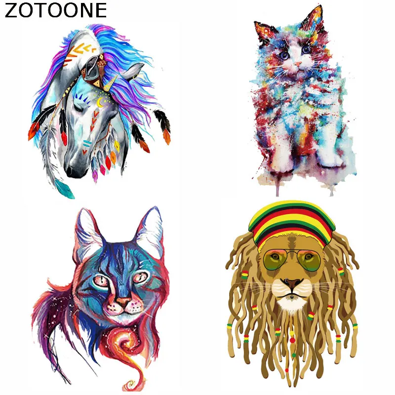 

ZOTOONE Iron on Patches Cat Tiger Horse Animal Patches for Clothing Heat Transfer Washable Clothes Decoration Appliqued Irons C
