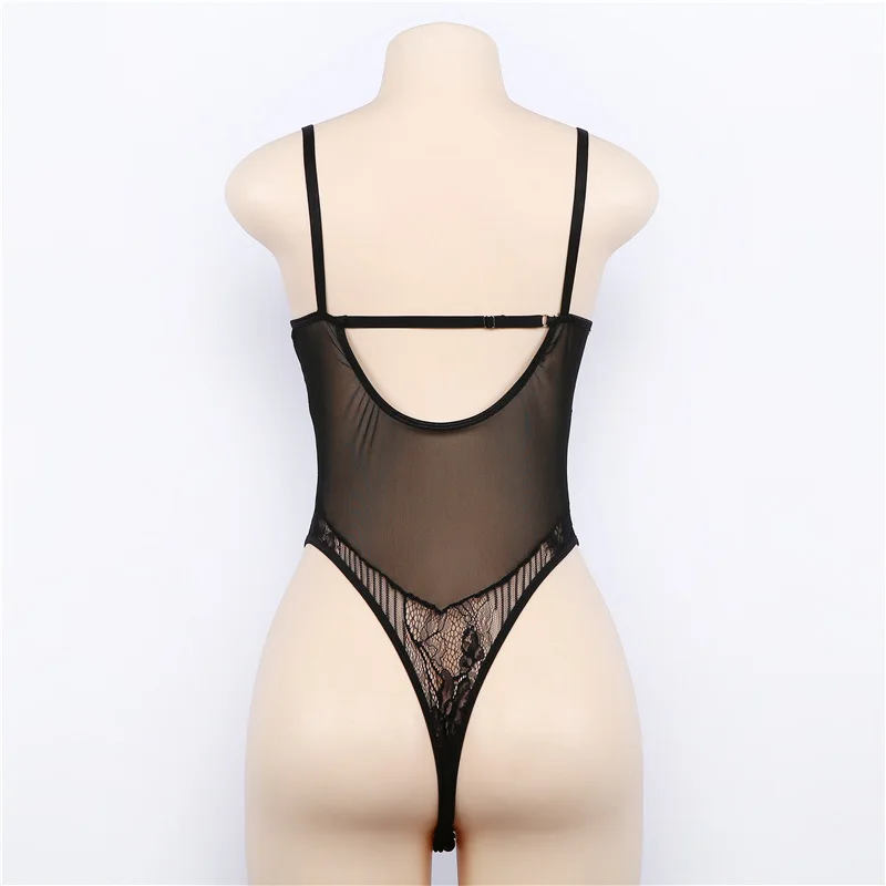 black lace bodysuit isiksus Black Summer Thong Transparent Sexy Bodysuit Women Lace White mesh Backless Off Shoulder 2019 Bodysuit For Women JS030 sexy bodysuit