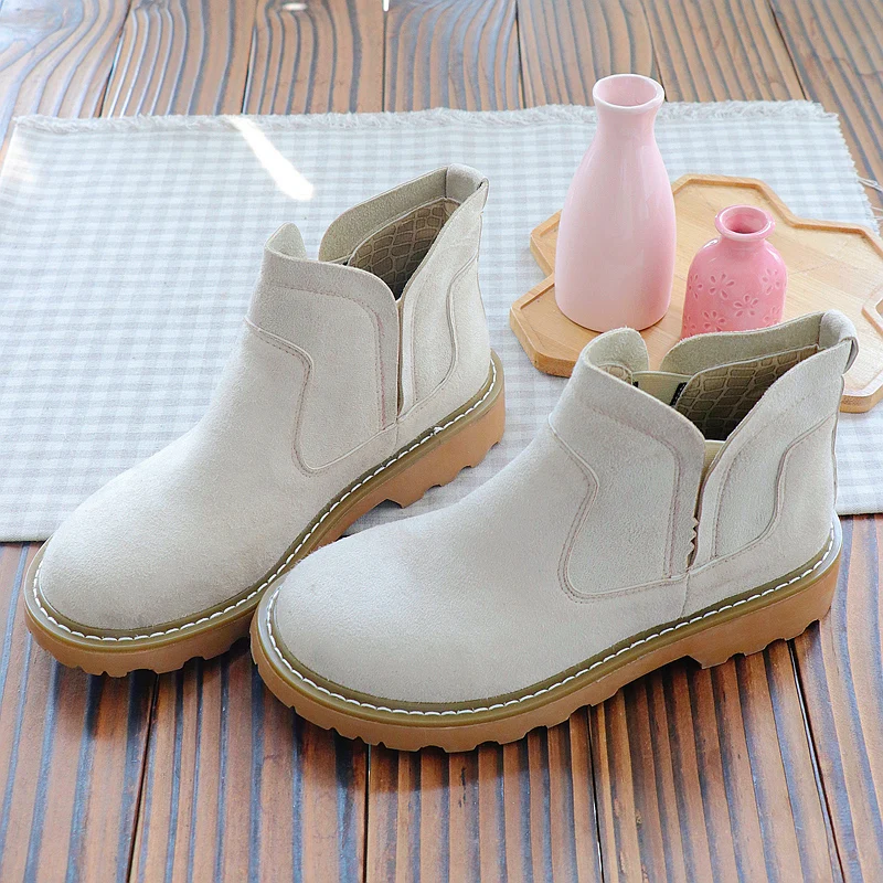 Simples Fond Bottes Simple green Confortable White Littéraire Sen khaki Pieds Mis Courtes Hiver Et Nouvelle Rétro Femelle À black Automne Plat Les dCeBWrox