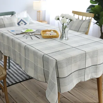 

New modern cotton linen table table cloth simple lattice rectangular table cloth Japanese Plain table cloth