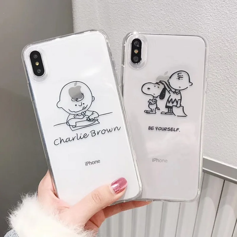 

Cartoon Dog Case For iPhone 7 8 Plus Cases Transparent Ultra Thin Charlie Brown Cases For iphone 6 s 6s Plus X XR XS max case