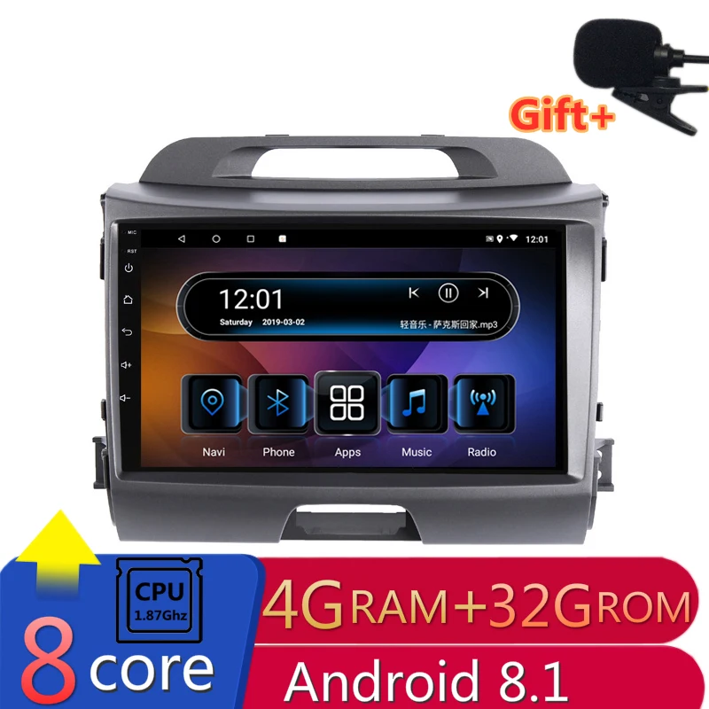 

9" 4G RAM 2.5D IPS 8 CORE Android 8.1 Car DVD Multimedia Player GPS for KIA Sportage R 2011 2012 2013 2014 2015 radio navigation