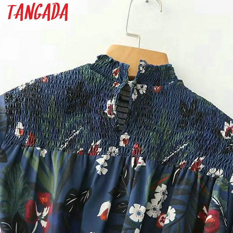 Tangada Модные Платья с цветочным принтом женские платья с эластичным поясом и длинным рукавом уютная брендовая одежда платье средней длины XD103