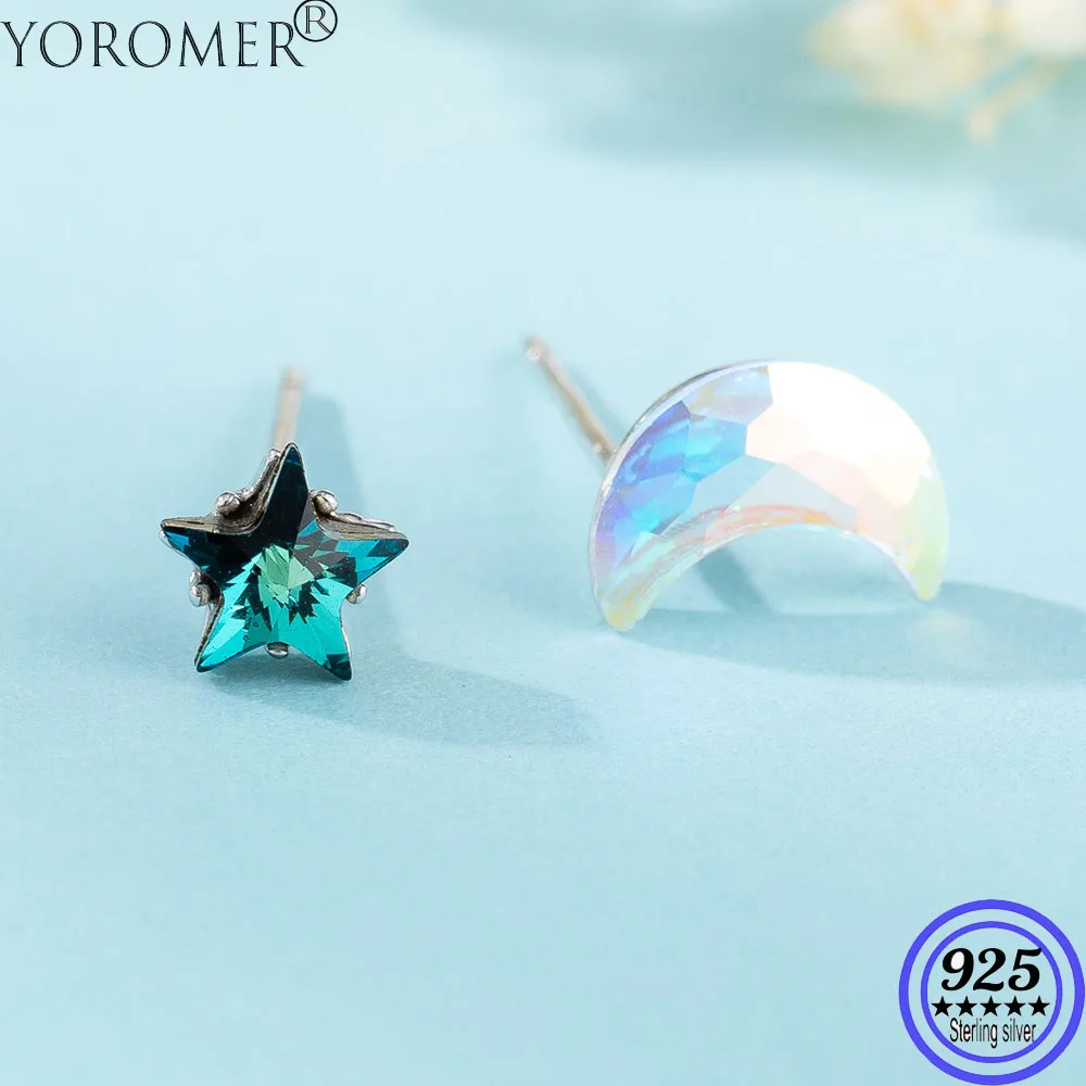 

YOROMER 925 sterling silver earrings zirconia small star moon stud earrings women simple earring fashion Jewelry girls white