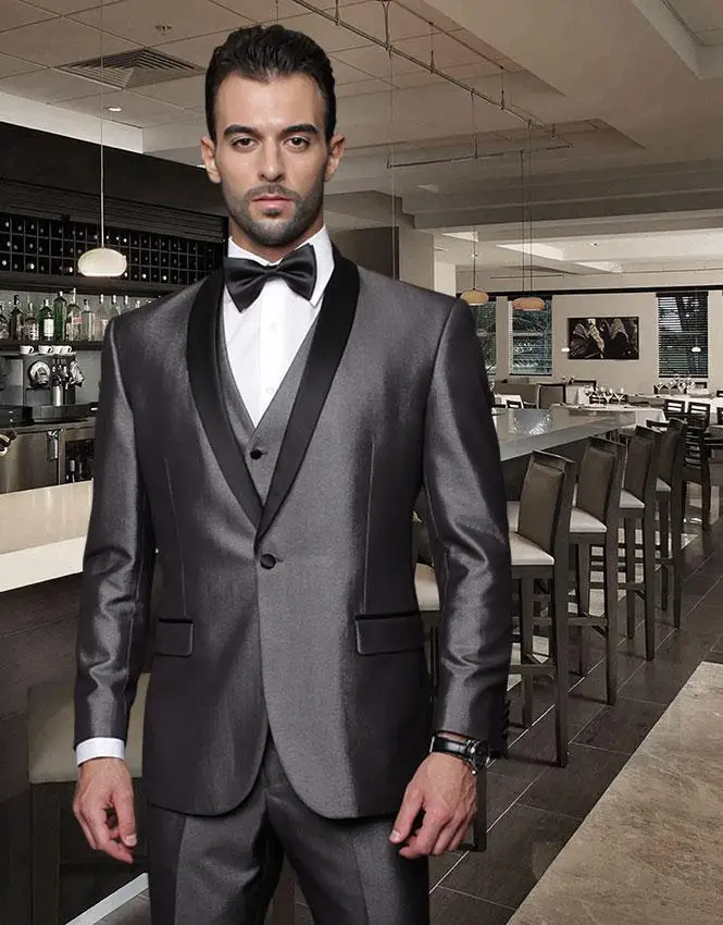 Лучшие итальянские костюмы для жениха серого цвета с одним отворотом + брюки + галстук + жилет мужские смокинги для свадьбы жениха костюмы