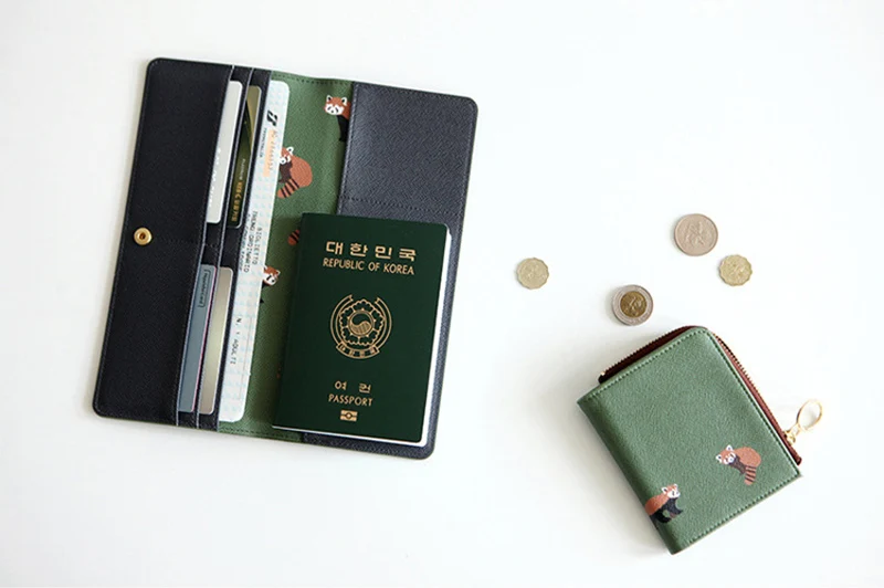 Обложка для паспорта с милым животным, дорожный складной держатель для удостоверения личности, длинная секция, зажим для паспорта, для полетов, для удостоверения, кошелек, наборы, сумка PC0063