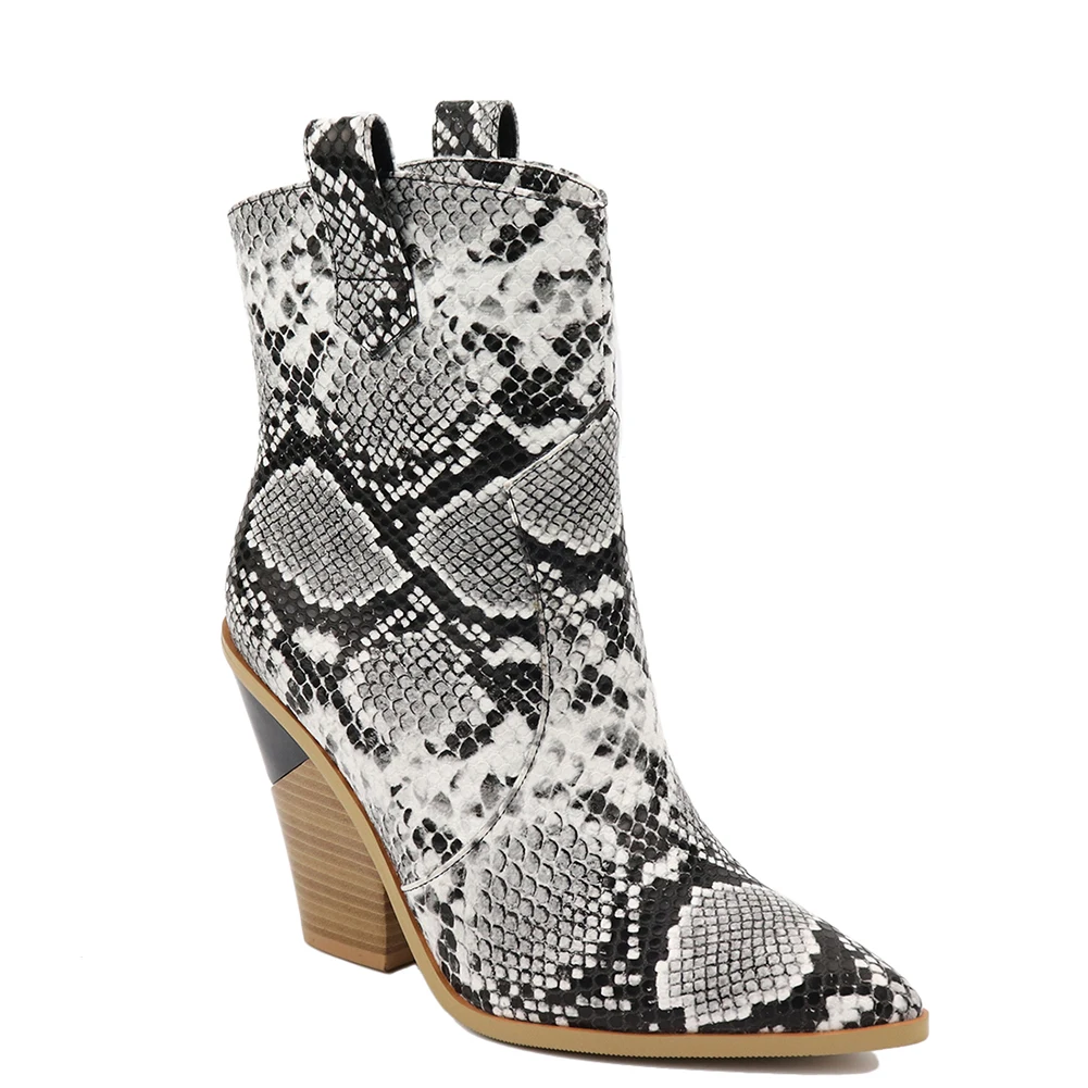 Brand New Autumn Winter Big Size 43 Retro Quality Heels mid-calf Boots Women Shoes Black Snake Western Boots Shoes Woman Boots - Цвет: black snake